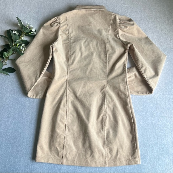 Forever 21 Cream Corduroy Shirt Dress Long Sleeve A-Line Exposed Buttons - Picture 3 of 12